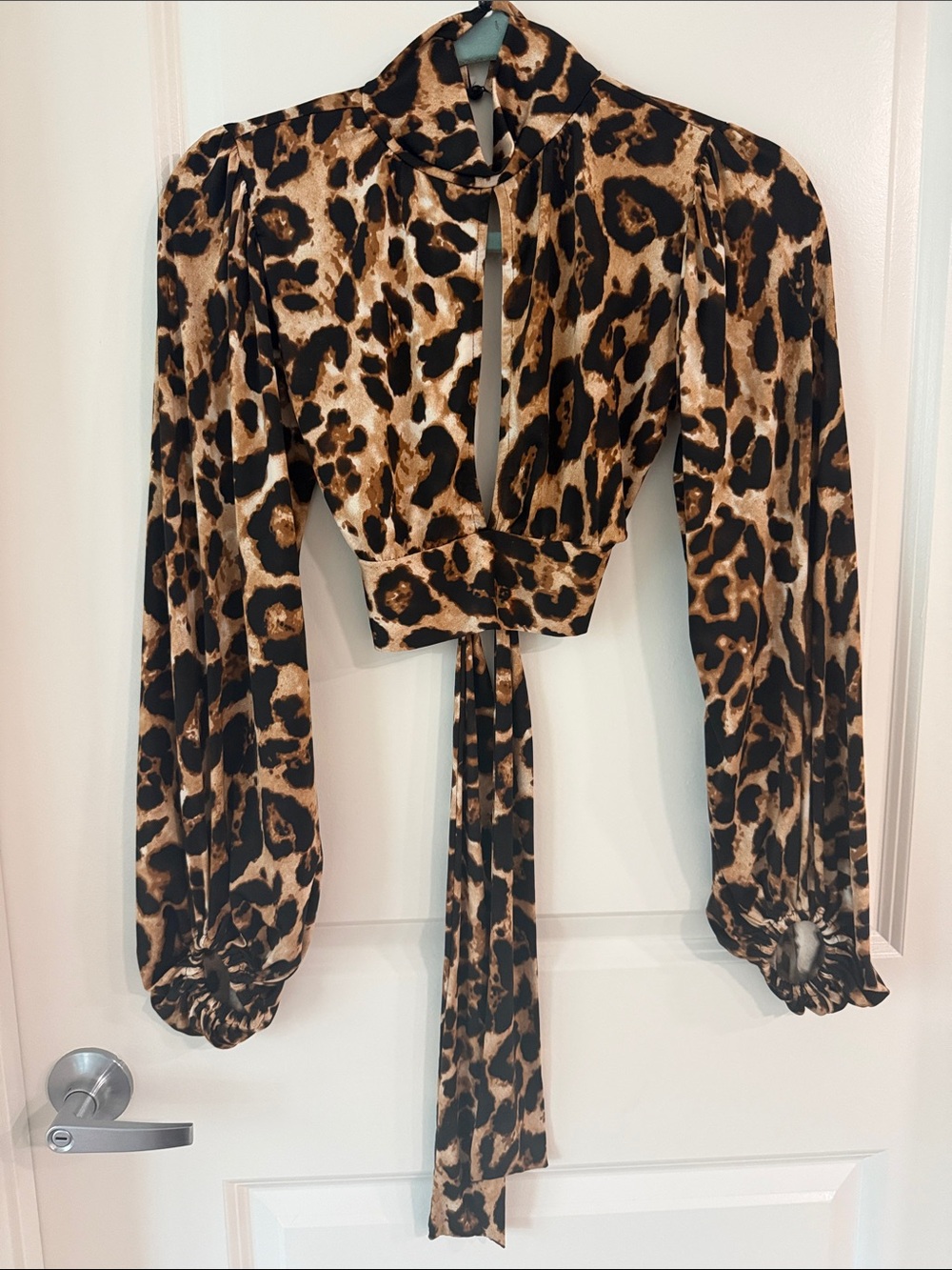 Windsor Leopard Print Tie-Front Crop Top - Brown & Black